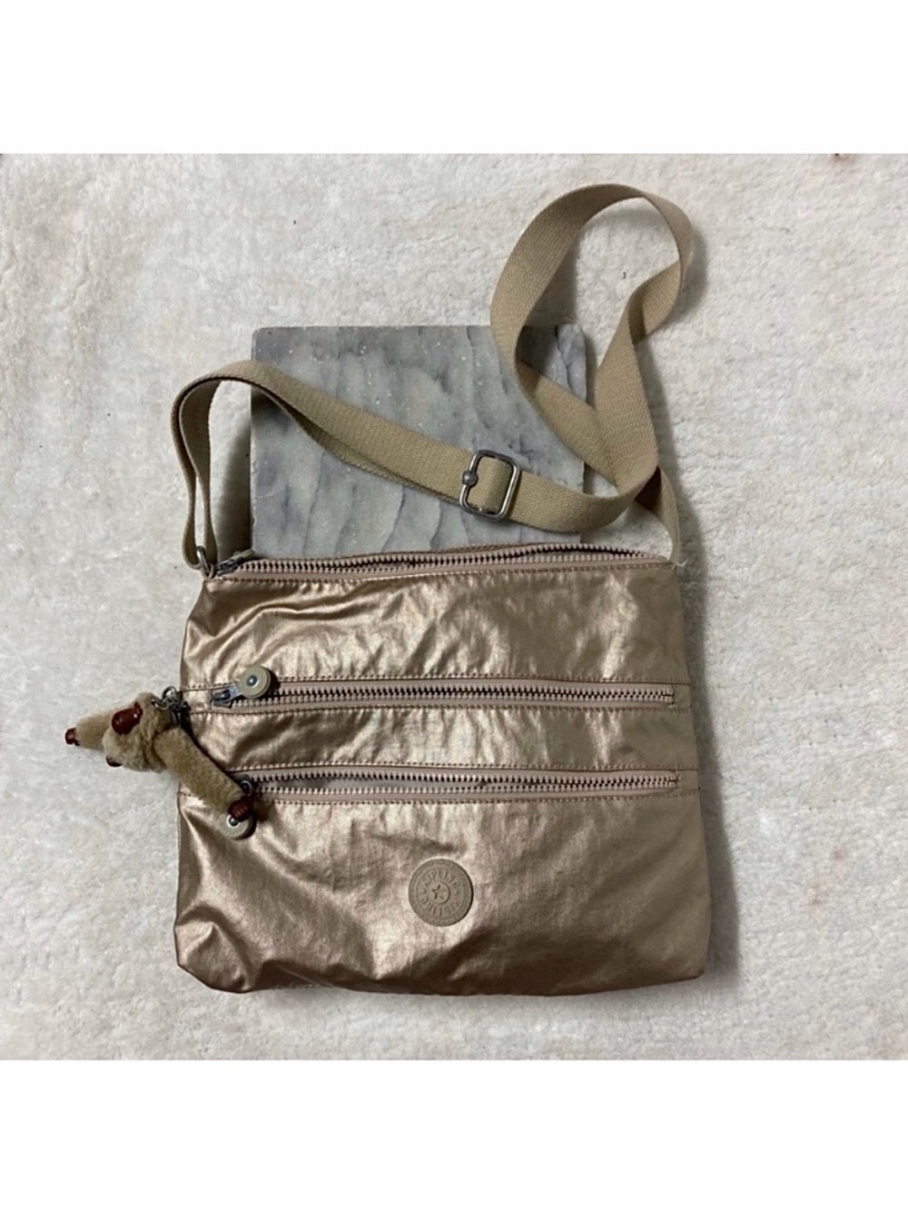 Kipling Alver Crossbody Bag Gold Three Zipper